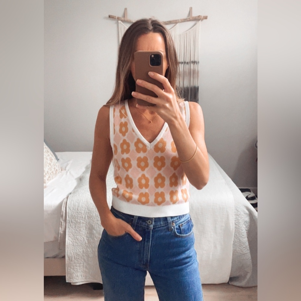 PacSun Floral Tank Top - Cream and Orange